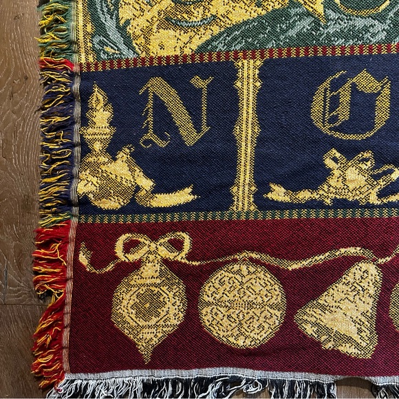 Vintage Christmas Tapestry Afghan Throw Blanket Joy To The World Noel 44x54 - Picture 9 of 15